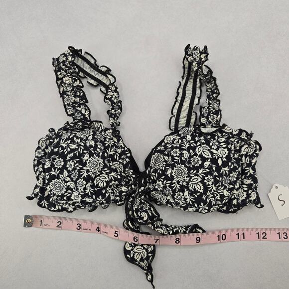 Xhilaration Black‎ Floral Ruffle Beach Tie Bra Bikini Bralette Swim Top S Small - Picture 3 of 6
